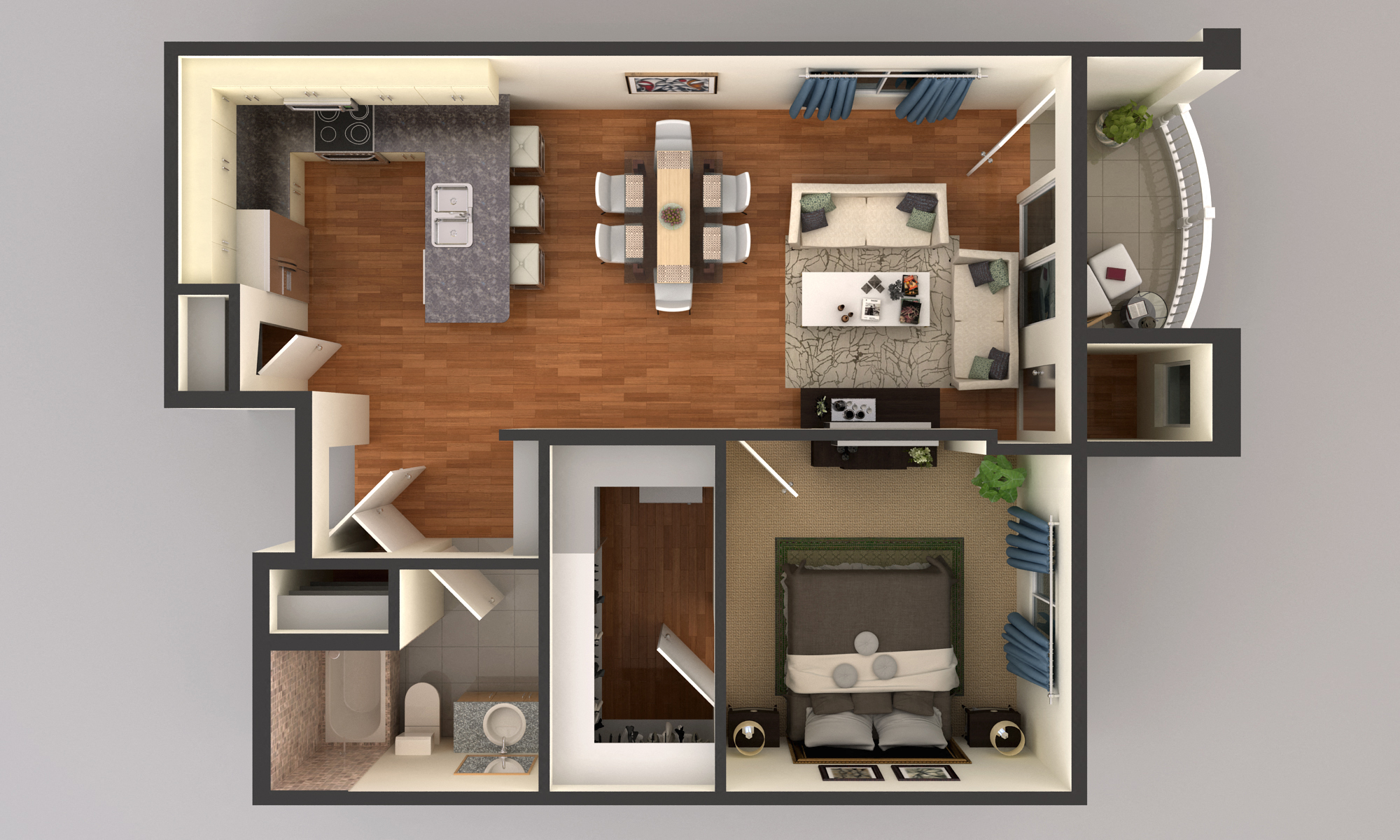 Floor plan for 1 bed, 1 bath, 851 sqft